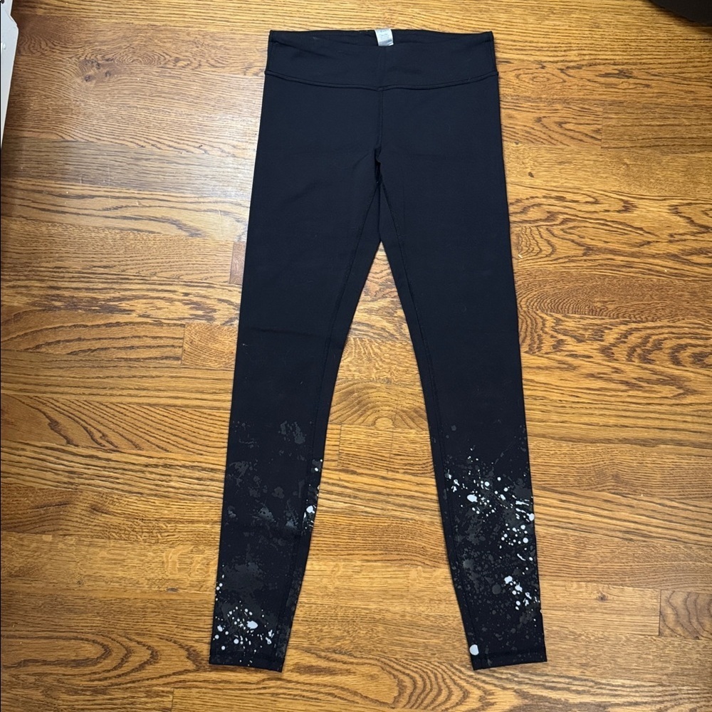 Ivivva Black Leggings with Silver and Black Splatter Design size 12